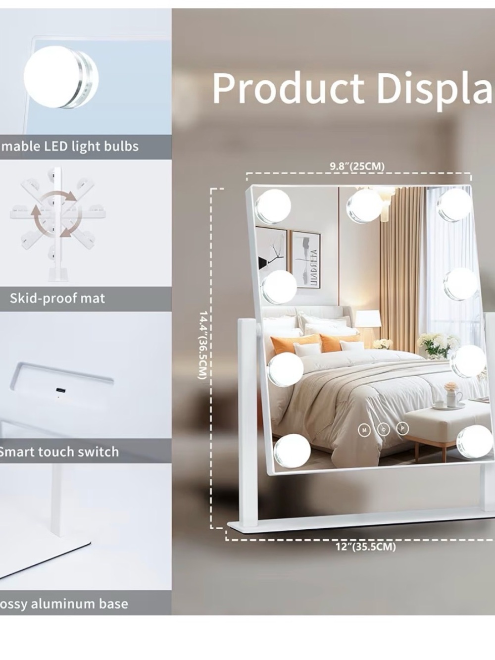 Amazon LED Vanity Mirror with Hollywood Bulbs - White